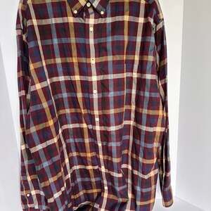Roundtree Yorke Mens XLT Maroon Checkered Yellow Casuals LONG SLEEVE